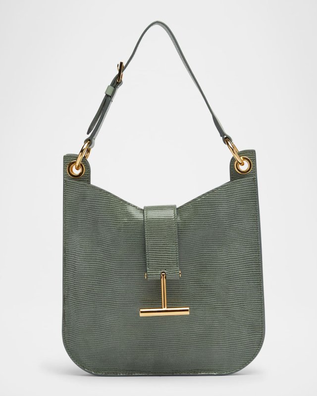 Tara Small Crossbody Bag in Lizard-Embossed Suede and Leather